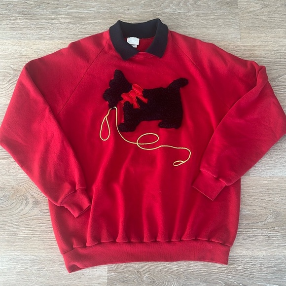 Vintage Just Ducky Scottie Dog Sweatshirt Womens XXL 80s Faux Fur Appliqué USA - Picture 3 of 14